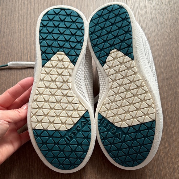 Vessi White Knit Sneakers with Teal Accents - Picture 4 of 7